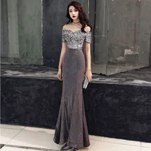 Sequins Female Celebrities Gowns Sexy One Shoulder Evening Dress Vestidos De Festa Longo Trum Mermaid Vestido De Noche Elegante