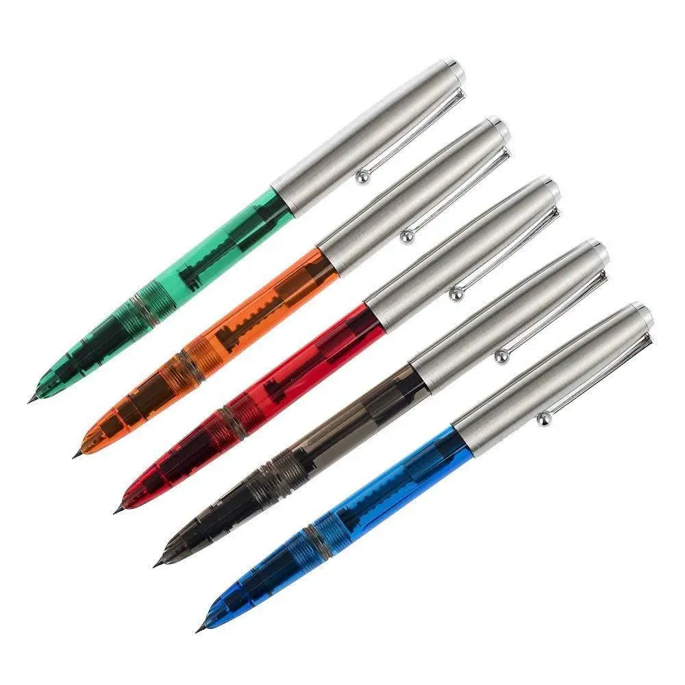 5 PCS Jinhao 51 Vintage Fountain Pen Set Stainless Steel Cap Hooded Extra Fine Nib 0.38mm Smooth Writing Ink Pen for Office