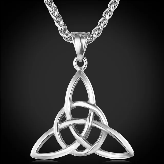 U7 Viking Jewelry Celtic Knots Necklaces & Pendants Triquetra Gold Color Stainless Steel Men Chain Gift Irish Knot Charm P722 Stainless steel