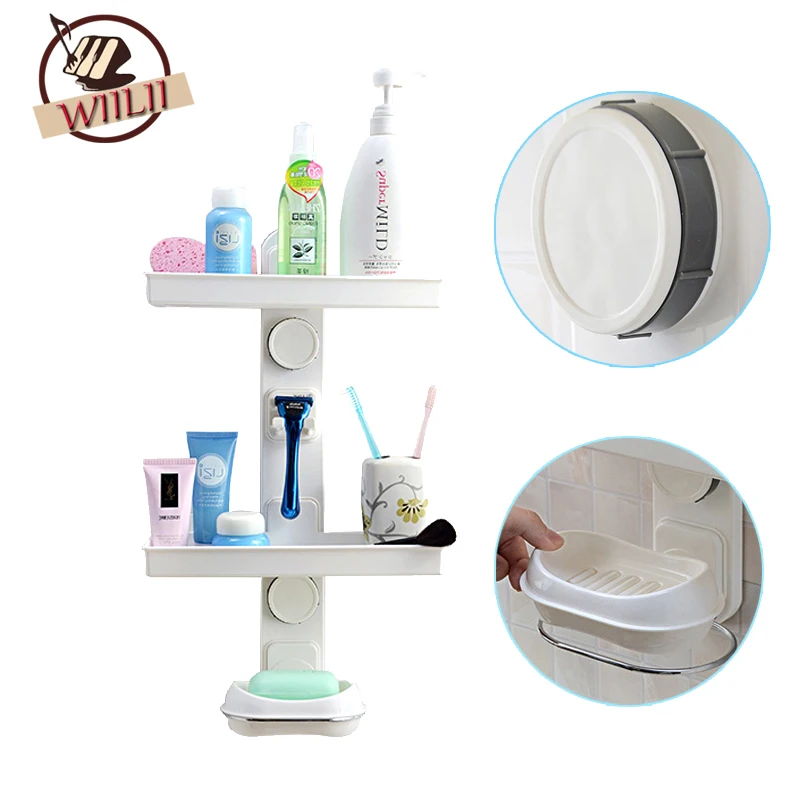 1Set Double Layers Wall Mounted Plastic Storage Rack Sink Shelf Double