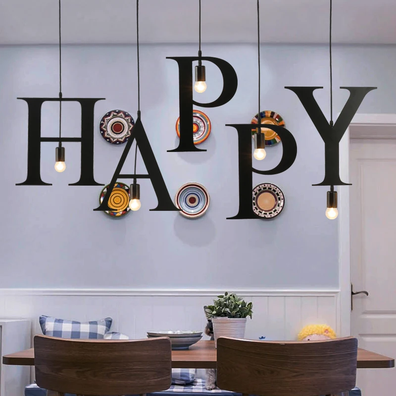 

Letters Wrought Iron Vintage LED Pendant Lights For Home Lighting rope lampen retro hanglamp for loft coffee simple modern