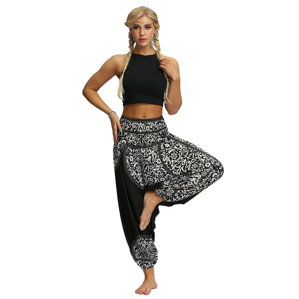 Women Pants Fashion High Waist Bohemian Casual Loose Trousers Baggy Boho Aladdin Pants Pantalones Mujer Cintura Alta#T