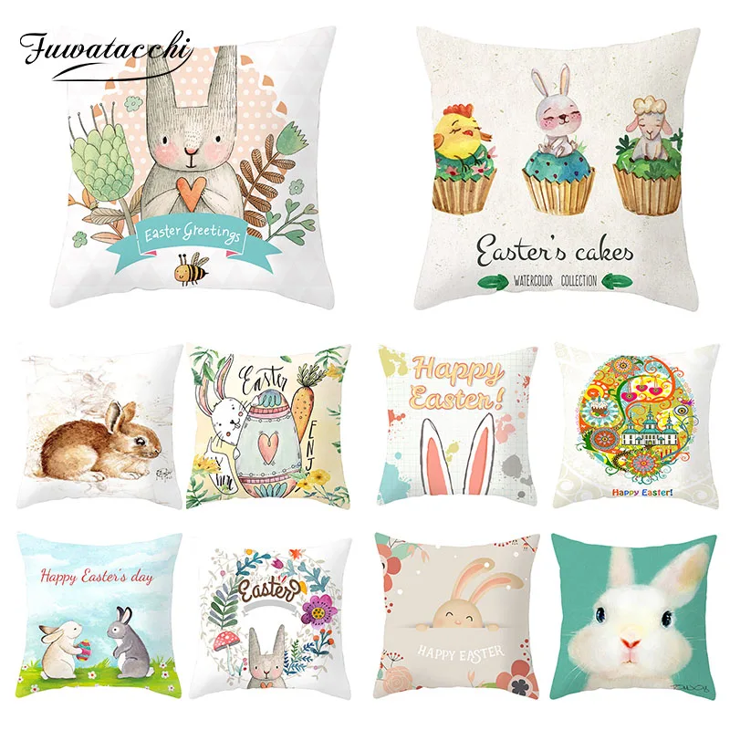 

Fuwatacchi Easter Festtival Decor Cushion Covers Rabbit Egg Pillow Cover Chair Sofa Celebration Pillow Case Easter Decoration