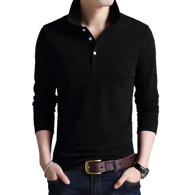 Mens Polo Shirt Brands Preppy Style Long Sleeve Solid Color Tops Cotton