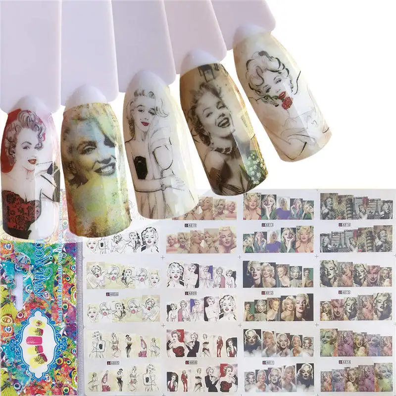 12 шт/Лист наклейки для ногтей мультфильм/бабочка цветок/кружева/Животные переводная вода Слайдеры для ногтей украшения татуировки - Цвет: A805-A816