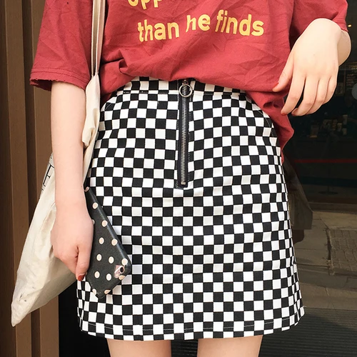 Skirts Womens 2017 Summer England Style Fashion Circle Zipper Black White Plaid High Waist A Line Mini Skirt Saias B177 | Женская одежда
