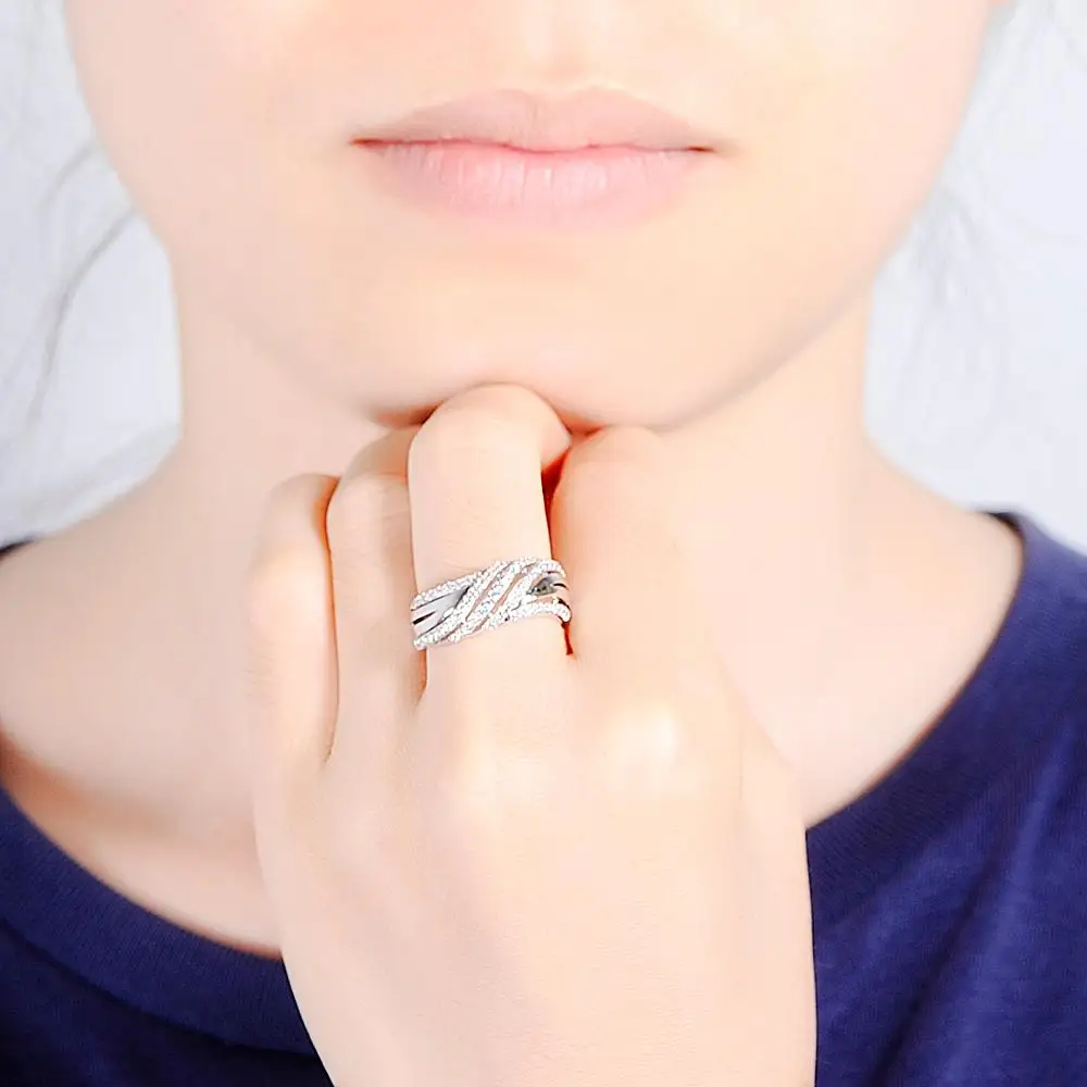SANTUZZA, серебряные кольца для женщин, обручальное кольцо, белый кубический цирконий, камень, чистый 925 пробы, серебро, шикарное, модное ювелирное изделие