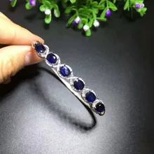 Натуральный Синий сапфир Gem Браслеты природных драгоценных камней Браслеты S925 Серебряный Браслет Классический Круглый Женщины партия Fine Jewelry