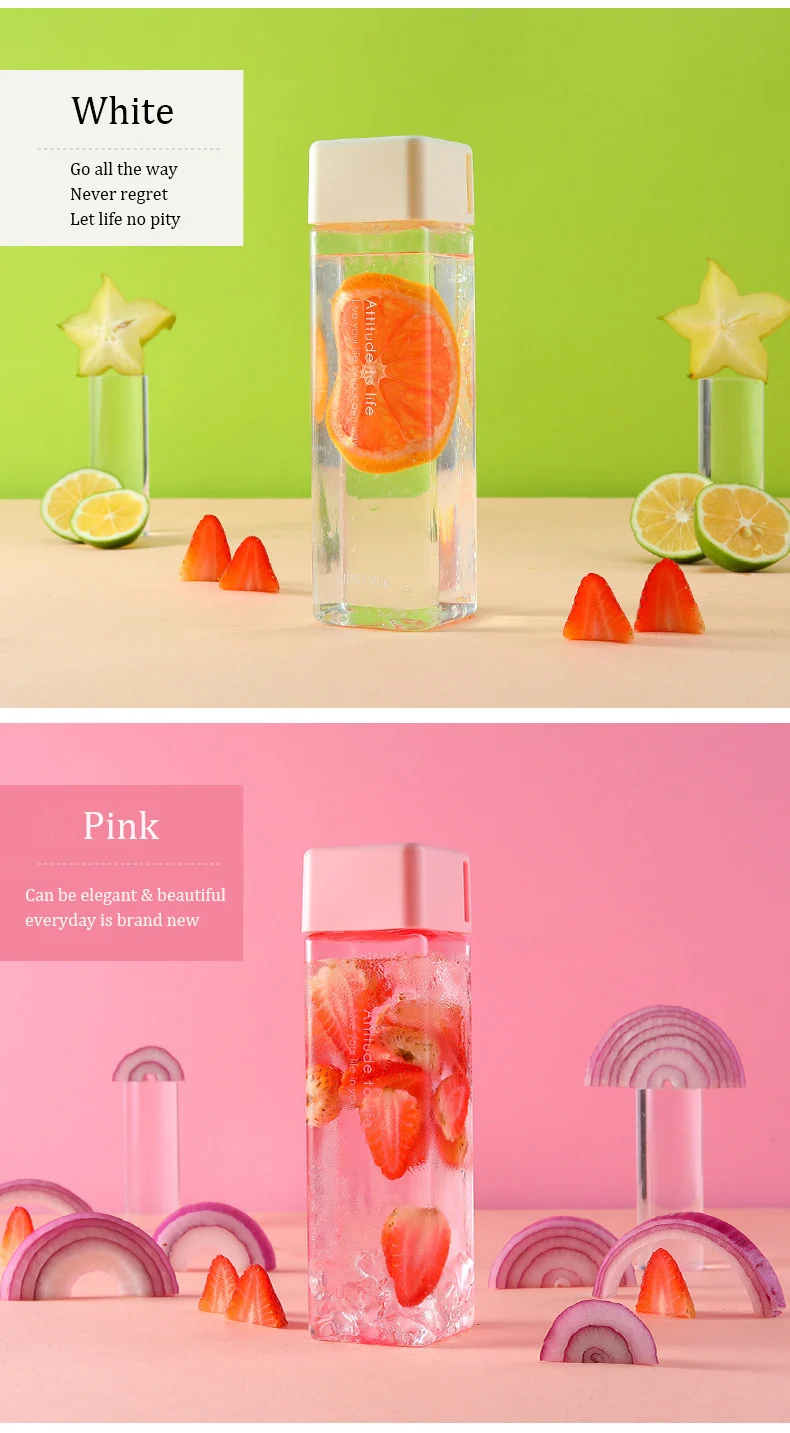 Water Bottle 480ml bpa free Square Plastic Water Bottle For Sports camping hiking Travel Portable  drinking bottles water Gifts (7)