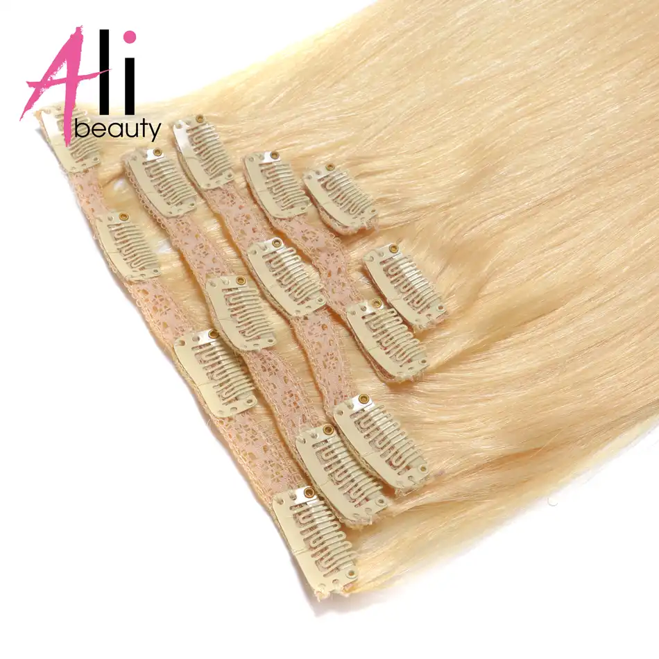 Ali Beauty Clip In Human Hair Extensions Bleach Blonde 613 6
