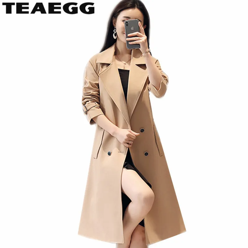 

TEAEGG Plus Size 3XL 4XL Trench Coat For Women Elagant Slim Spring Autumn Casual Mid Long Treanch Chaquetas Invierno MujerAL1235