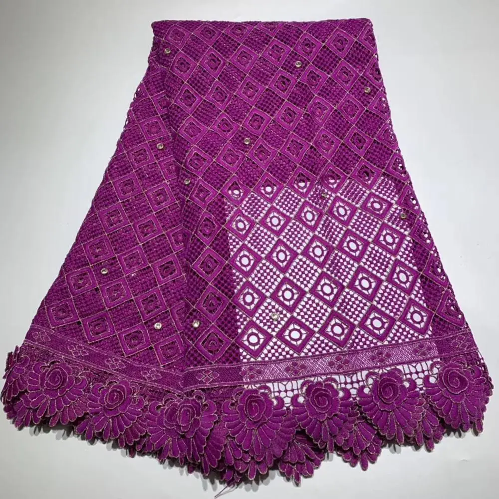 

African lace fabric 5yds/pce big stones 3d petal purple guipure fabrics women gorgeous luxury party event dress 2019 new arrival
