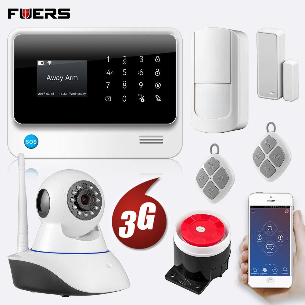 

FUERS NEW 3G G90B 433MHz WIFi GSM Wireless Home security Alarm System With Screen Display App Control Burglar Security SMS Alarm