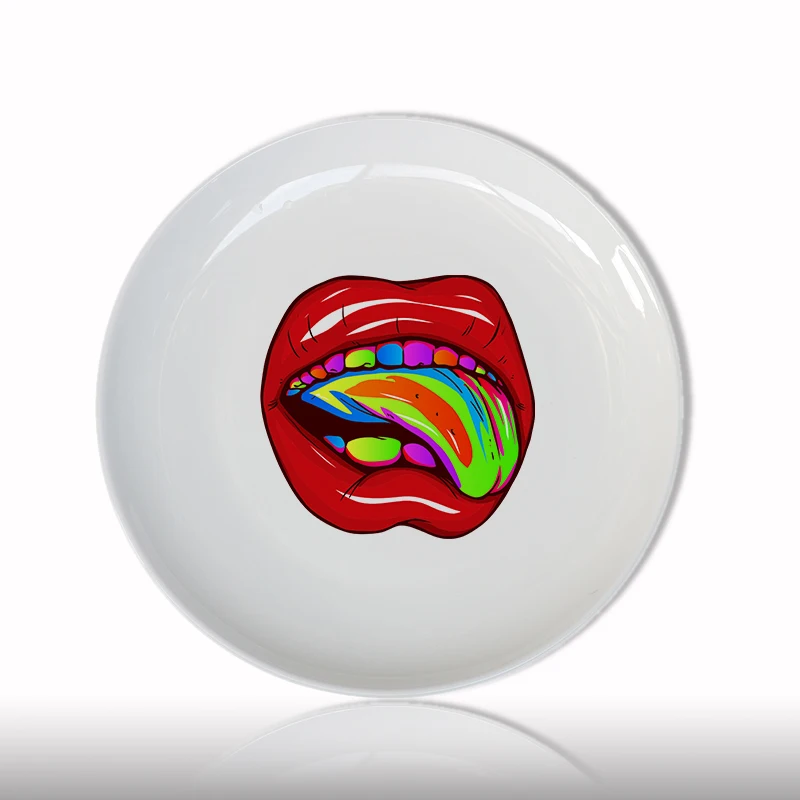 

Creative Red Mouth Decorative Plates Round Ceramic Big Mouth Dish Creative Mouth Tongue Funny Party Tableware Service Home Use