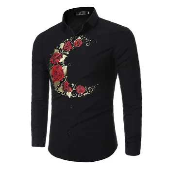 

New Men's Long Sleeve Casual brand Shirt Fashion Rose Flower moon 3D Printed Floral Shirt Slim Fit Shirt Mens Clothing plus size