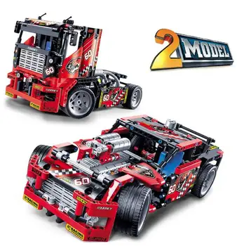 

608PCS 2 in 1 Toy plastic pellets technology racing Truck model boy assembling Compatible all brand