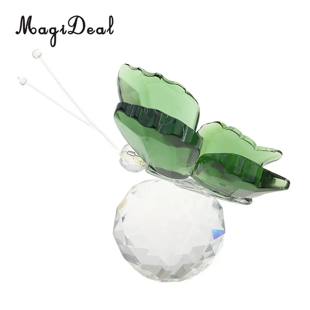 Crystal Flying Butterfly with Ball Base Paperweight Figurine Cut Glass Ornament Animal Statue Collectible Decoration
