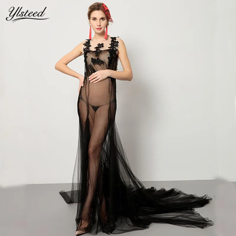 

New Pregnancy Clothes Maternity Photography Props Black Maxi Dresses Sheer Chiffon Dress Maternity Dresses for Photo Shoot