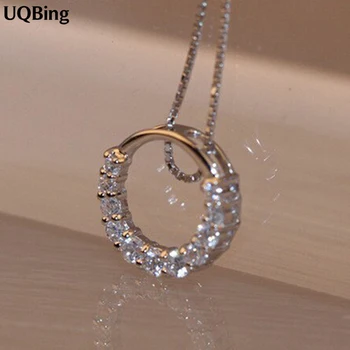 

Drop Shipping 925 Sterling Silver Necklaces Silver Round Crystal Necklace Pendants&Necklaces Jewelry Collar Colar