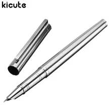 Kicute 0,38 мм тонкая серебряная перьевая ручка, металлическая перьевая офисная деловая ручка, школьные принадлежности, подарок для учителя и студента