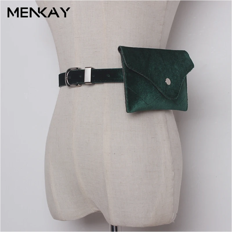 

[MENKAY] 2018 New Spring Solid Color with Bag Velvet PU Leather Belt Women Fashion Tide All-match Female Ladies