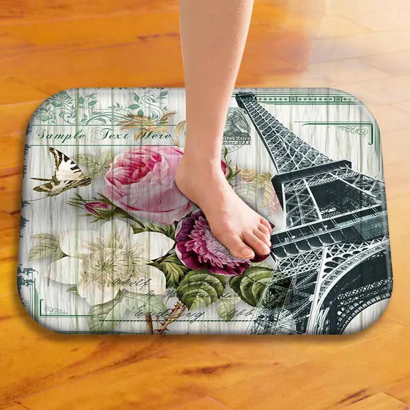 

Welcome Floor Mats Well-know Buildings Flowers Printed Boho Rug Kitchen Anti-slip Mat Home Decor Bathroom Carpet Tapete Cozinha