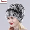 Female Real Genuine Rex Rabbit Fur Cap Russian Winter Knitted Real Rex Rabbit Fur Hat Women Real Rabbit Fox Fur Skullies Beanies 1