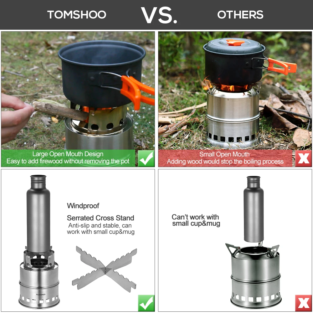 TOMSHOO Wood Burning Stove Camping Wood Stove Windproof Portable Outdoor Folding Stove for Backpacking Survival Cooking Picnic