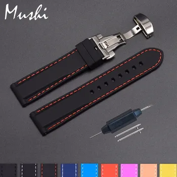 Silicone Watch Strap Rubber Wrist Watch Bracelet with Stainless Steel Butterfly Buckle Clasp 18mm 20mm 22mm 24mm Watch Strap 24mm silicone rubber watch band for sony smartwatch 2 sw2 dual brush 316l stainless steel buckle strap wrist belt bracelet black