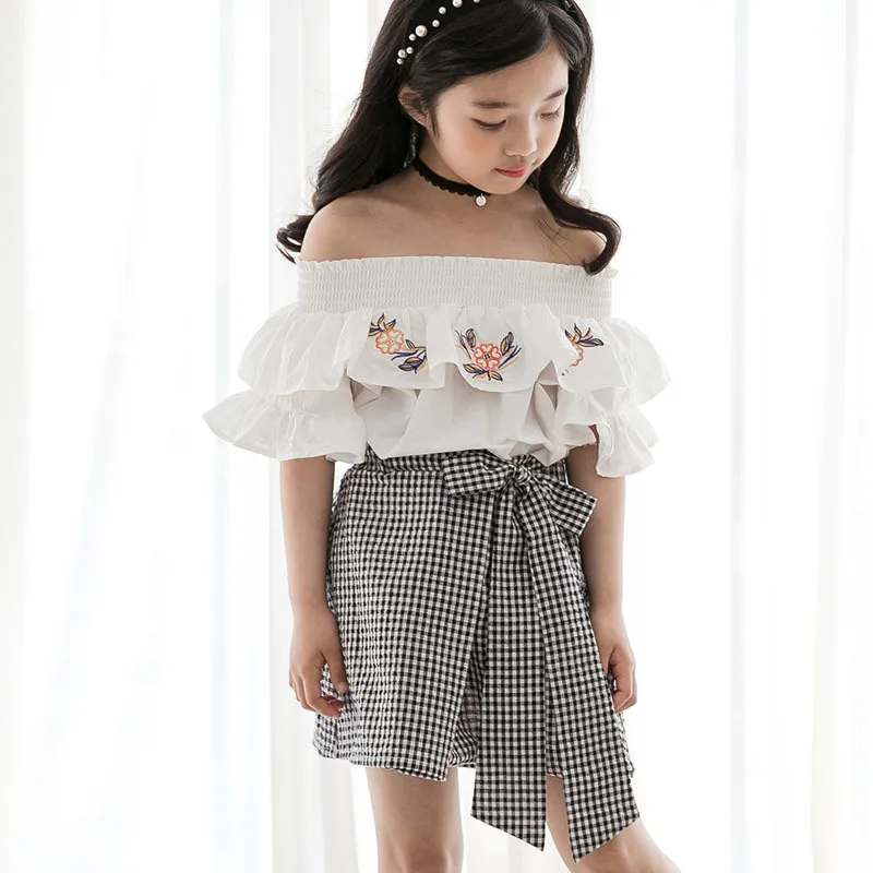 

Big Girls Summer Tops Toddler Blouses For Girls White Shirts 100% Cotton Ruffle Petal Sleeve 2019 Floral Embroidery Clothing