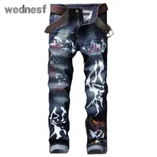 #1947 2017 Дешевые джинсы мужские Тощий Мужские байкерские джинсы Pantalon homme Jogger джинсы homme Поддельные дизайнер одежды Мужские печатных джинсы