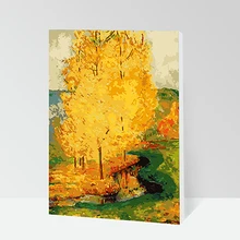 Картина по номерам художественная краска по номерам пейзаж дерево живопись солнце diy Тополь Желтый Высокое имя окрашенная яркая трава Дек