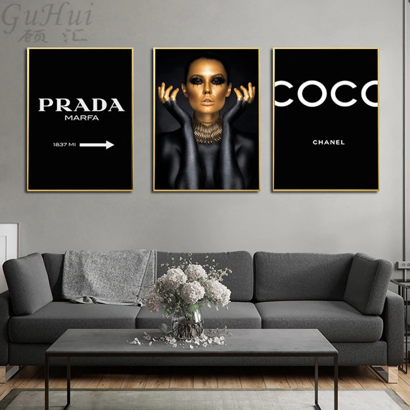 

Modern Sexy Beauty Gold Abstract Text Quote Poster Fashion Woman Canvas Painting Oil Paint Model Wall Pictures For Living Room