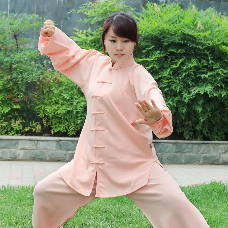 Китайский стиль кунг-фу одежда боевое искусство костюм Китайский тайцзи мастер одежда Китайский swordswomen красный серый розовый Платье желтого цвета