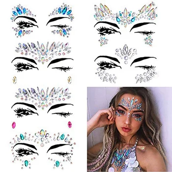 

6 Sets Women Mermaid Face Gems Glitter,Rhinestone Rave Festival Face Jewels,Crystals Face Stickers,Eyes Face Body Temporary Ta
