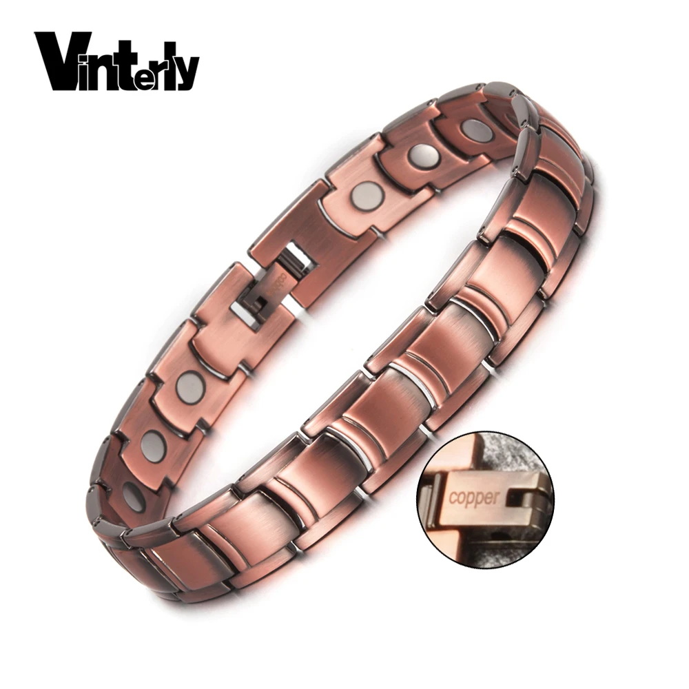 Vinterly чистый Медь магнитный браслет Для мужчин Винтаж здоровья Звено Цепи Браслет Подвески голограмма браслет для Для мужчин дропшиппинг