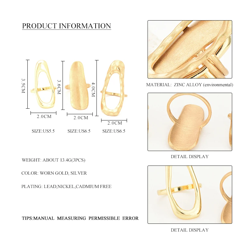 Панк стиля 3 шт./компл. сплав полые кольцо на палец для Для женщин модные золотистого и серебристого цветов; цвет Широкий геометрической формы в стиле «Бохо миди кольца ювелирные изделия