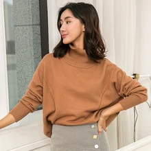 New winter women's high collar bat sleeve cashmere sweater solid color soft fashion casual warm breathable comfortable sweater