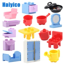 Grandes bloques de construcción muebles modelo accesorios compatibles Duplos casa sofá Mesa armario silla utensilios de cocina juguetes artesanales para niños