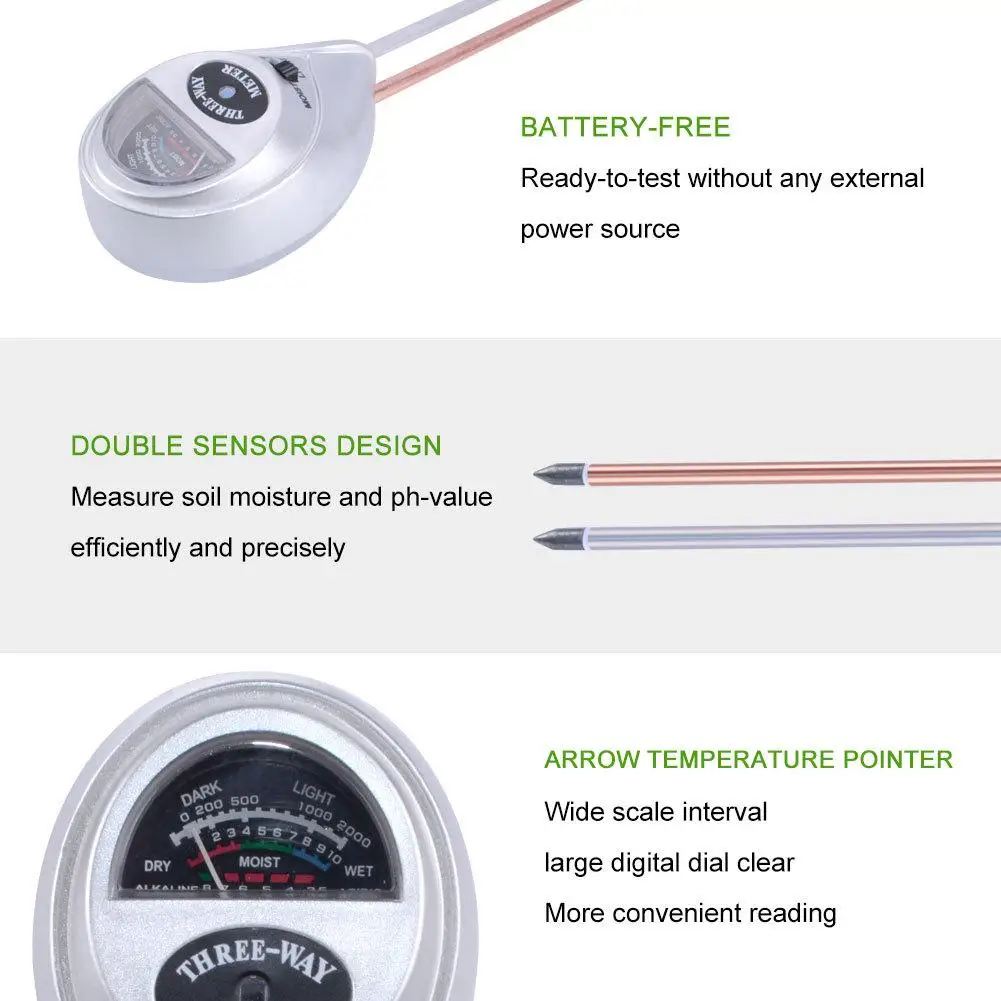 Тестер почвы три-в-одном круглый измеритель влажности почвы тестер PH значение почвенный термометр серебро для садовой лужайки фермы