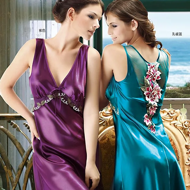 Sexy Silk Night Dress Women Sleepwear Dress Nightdress Homewear Nighty