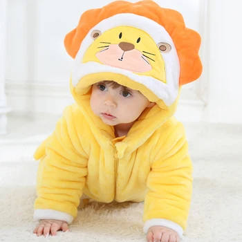 

Thickened Flannel Baby Jumpsuit Romper Winter Cartoon Yellow Lion Hooded Onesie Baby Boy Girl Clothes for 0-36M Toddlers Infant