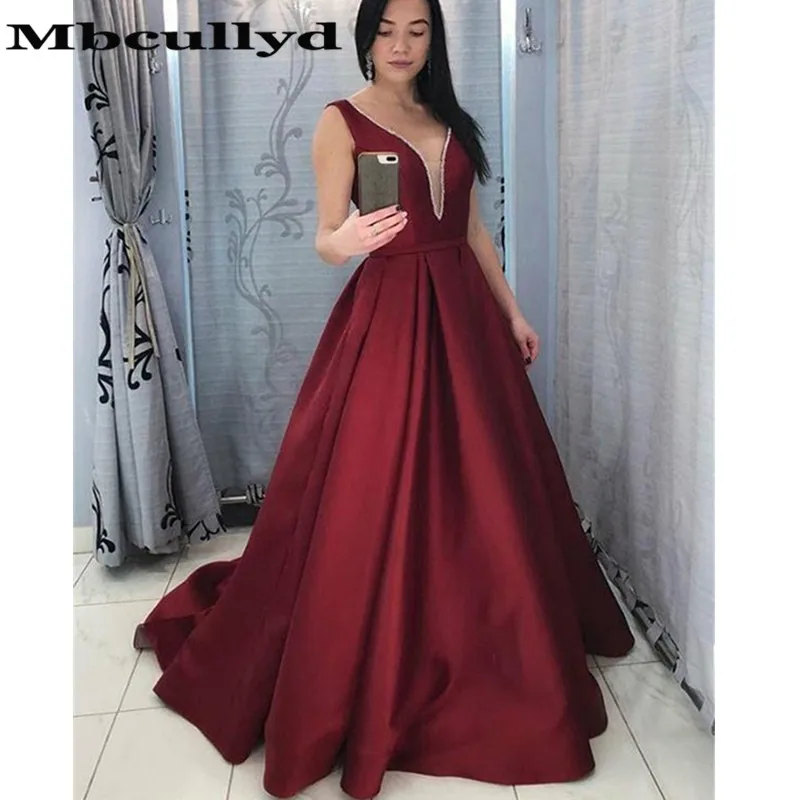 

Mbcullyd Beaded V Neck Long Prom Dresses For Women 2019 Sparkling Burgundy A Line Evening Dress Formal Party Gown Gala Dress