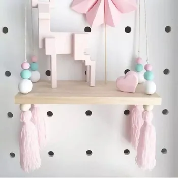 

INS Nordic Style Macaron Wooden Beads Creative Shelf Separator Children's Room Tassel Ornaments Wall Decoration