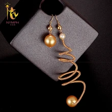 [Нимфа] Жемчужные Серьги Fine Jewelry возле круглого длинное Серьги с жемчугом для Для женщин Мода День рождения подарок уникальный E343