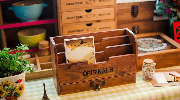 الرجعية سطح المكتب متعددة صندوق تخزين مجوهرات كتاب مجلة تنظيم رفوف زينة المنزل مكتب المنظم أدوات