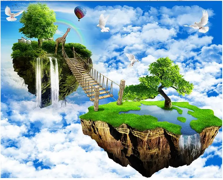 3D Floor Custom Photo Wallpaper Modern Art Sky Rainbow Island PVC Self-adhesive Mural | Обустройство дома