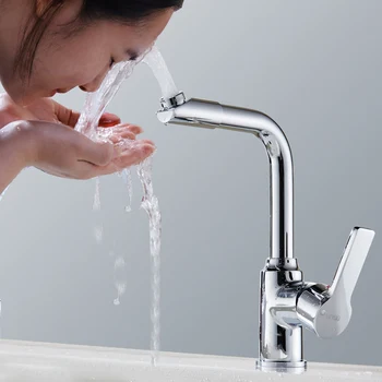 

360 Degree Rotating Basin Sink Faucet Bathroom Faucets, Hot and Cold Mixed Waterfall Tap Single Hole Faucet Two-node