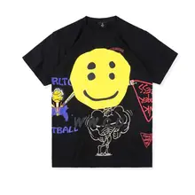 19SS Kanye ASTROWORLD Футболка граффити улыбающееся лицо CPFM. XYZ w. w. C. D футболки для мужчин и женщин с изображением Трэвиса Скотта Astroworld футболки