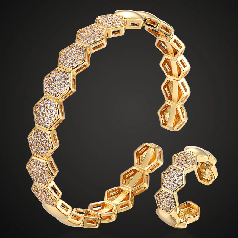 

Zlxgirl jewlery Adjust Copper Zircon bangle ring for men jewelry sets nice bridal accessory sets rose gold color bangle sets